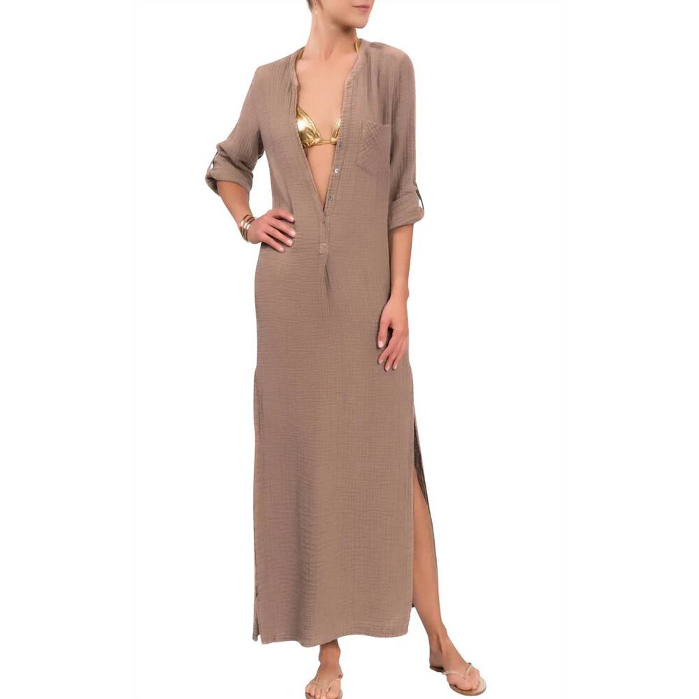 NEW EVERYDAY RITUAL tracey caftan dress in mushroom